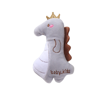 Gray Dinosaur cat toy with crown and embroidered details