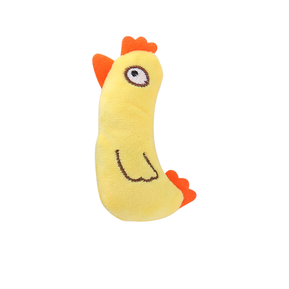 Chick cat toy with orange comb, wing and tail details