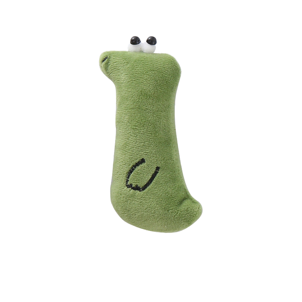 Green Snake cat toy with raised eyes and embroidered side detail