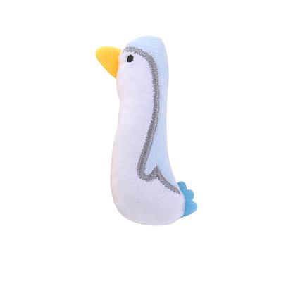 Duck cat toy with yellow beak and blue tail detail