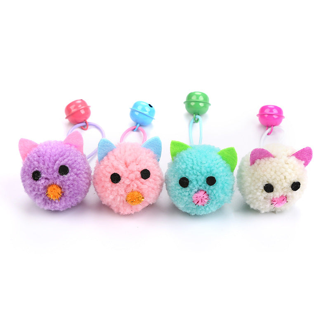 Purple, Light Pink, Turquoise and Ivory mouse-shaped cat toys displayed together