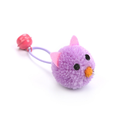 Purple mouse-shaped cat toy with looped cord and bell