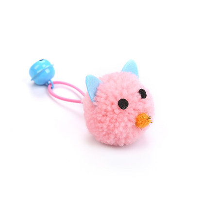 Light Pink mouse-shaped cat toy with looped cord and blue bell