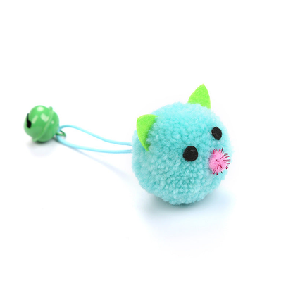 Turquoise mouse-shaped cat toy with green ears and bell