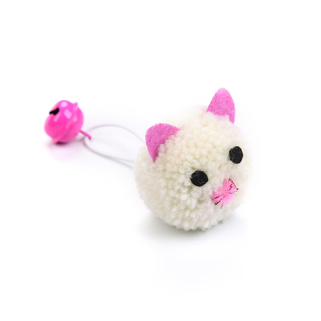 Ivory mouse-shaped cat toy with pink ears and bell