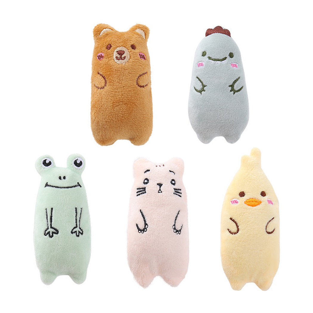 Five animal character cat toy styles displayed together
