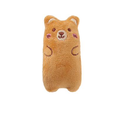 Bear style cat toy with stitched face and paw details, front view