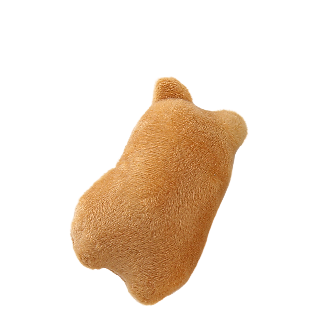 Bear cat toy rear view showing its fuzzy surface and rounded shape