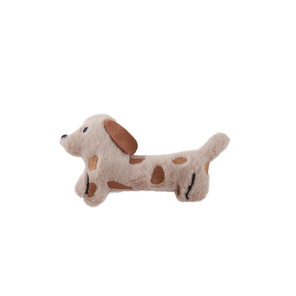 Spotted dachshund-shaped cat toy, side view