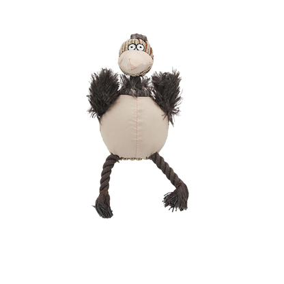 Beige bird-shaped dog toy with fuzzy wings and twisted rope legs, front view