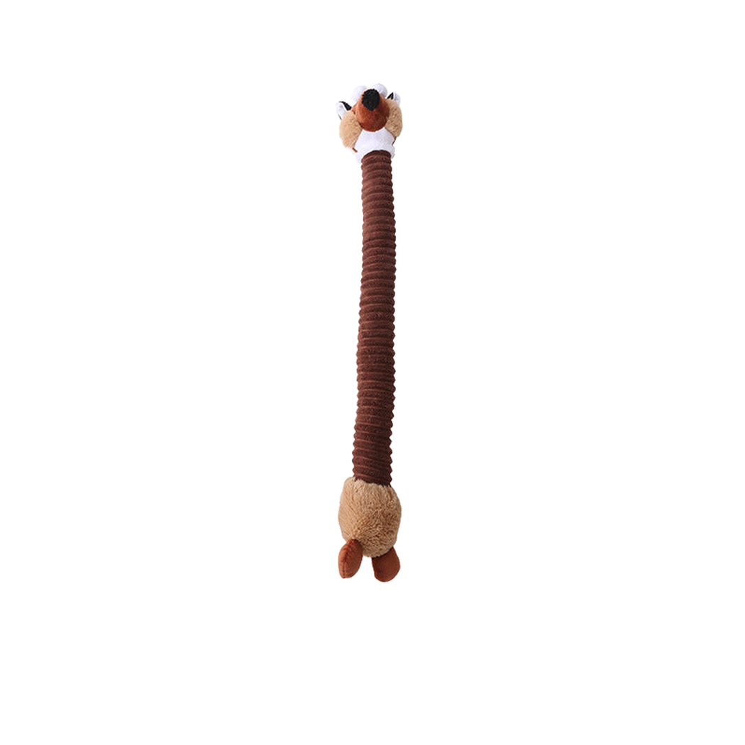 Brown fox long-neck dog toy, full view