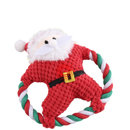Santa character dog toy with an inset view of the inner filling