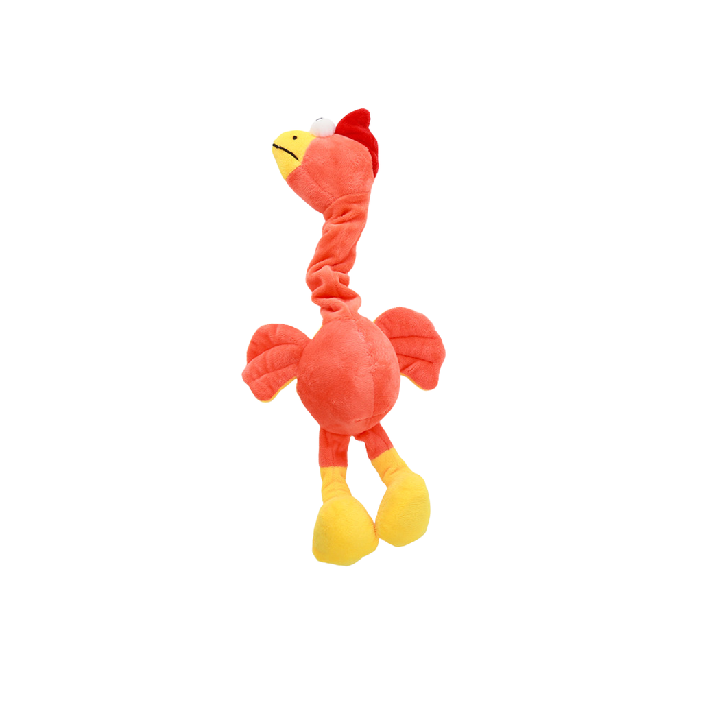 Chick long-neck bird dog toy, front view