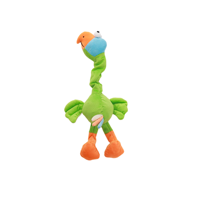 Parrot long-neck bird dog toy, front view