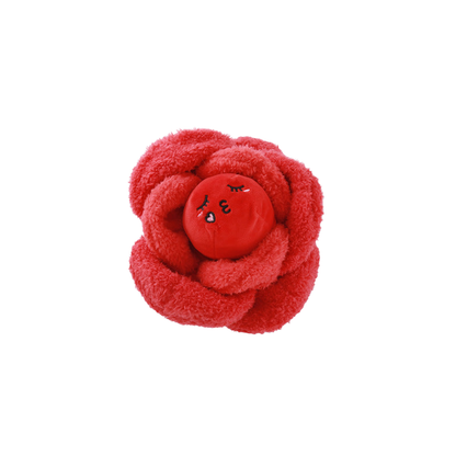 Red Rose flower-shaped dog toy, front view