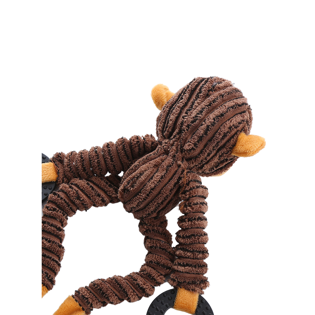 Back view of the Monkey dog toy showing its raised ribbed texture