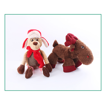 Dog and Reindeer holiday dog toys with the Reindeer in side view