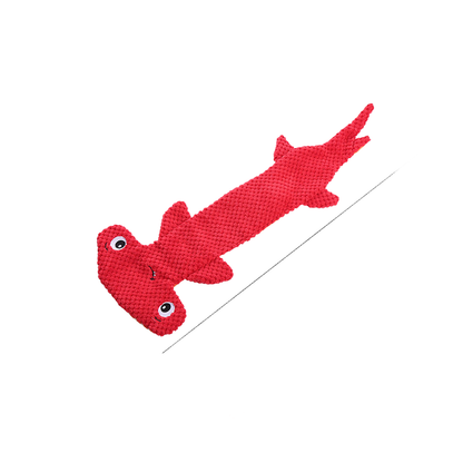 Red hammerhead shark dog toy, full view