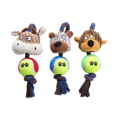 Monkey, bear and cow character rope dog toys displayed together