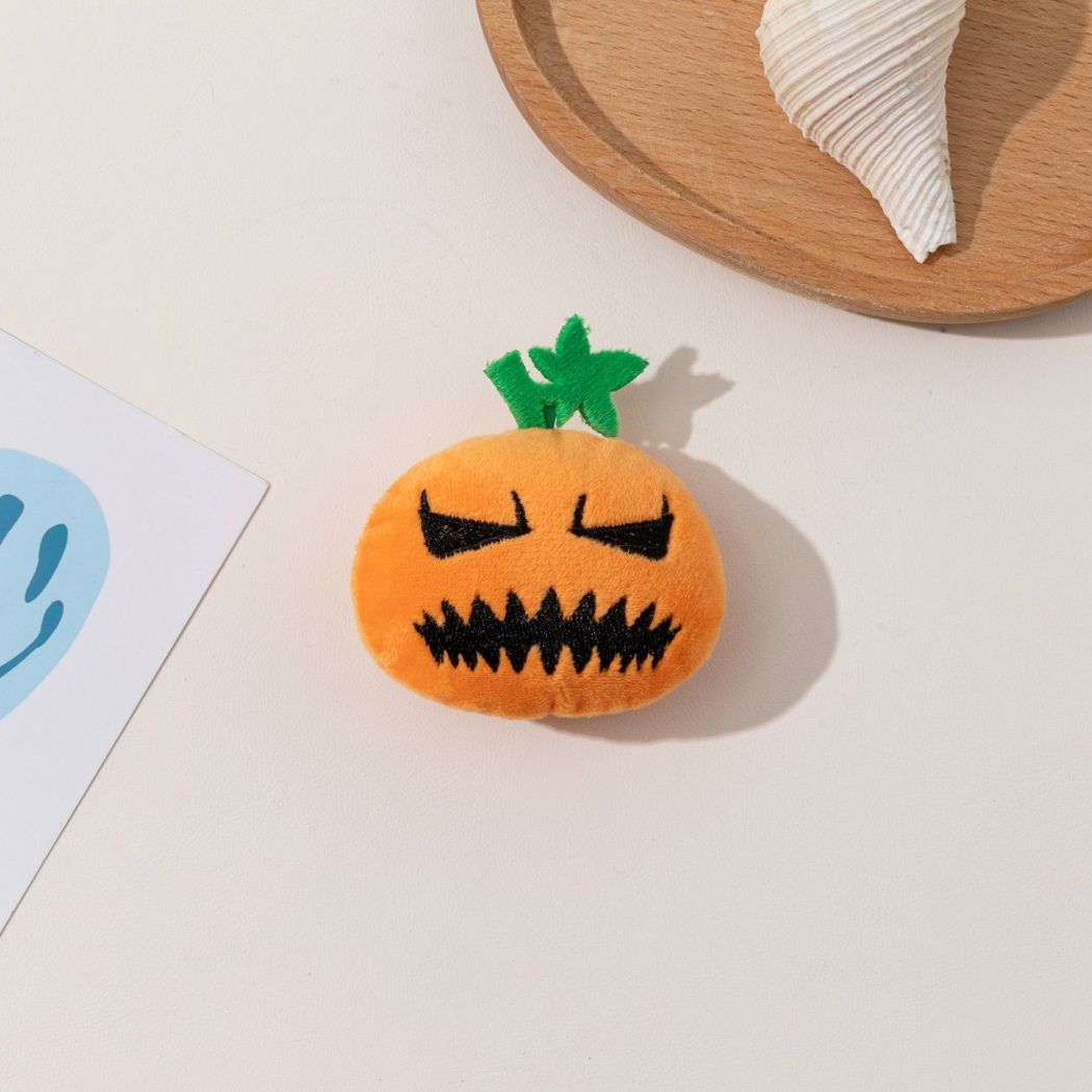 Serrated Mouth orange pumpkin-shaped cat toy, front view