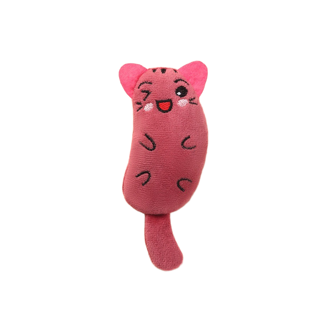 Dusty Pink character-shaped cat toy with a winking face, front view