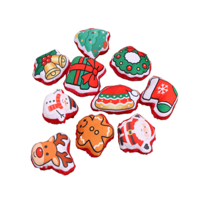 Nine Christmas-themed cat toy styles displayed together on white