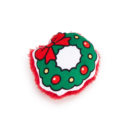 Wreath style Christmas cat toy on a white background