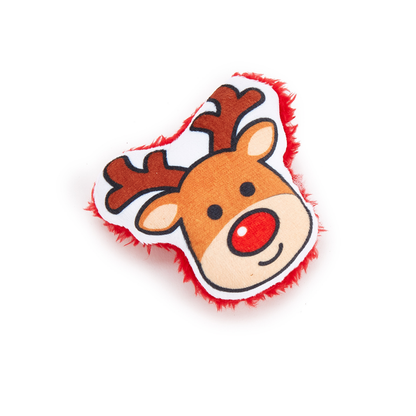 Reindeer style Christmas cat toy on a white background