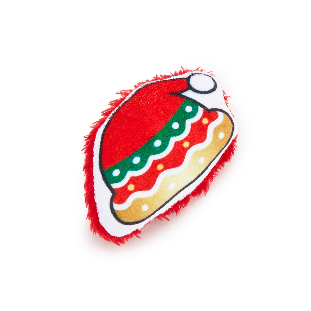 Santa Hat style Christmas cat toy on a white background