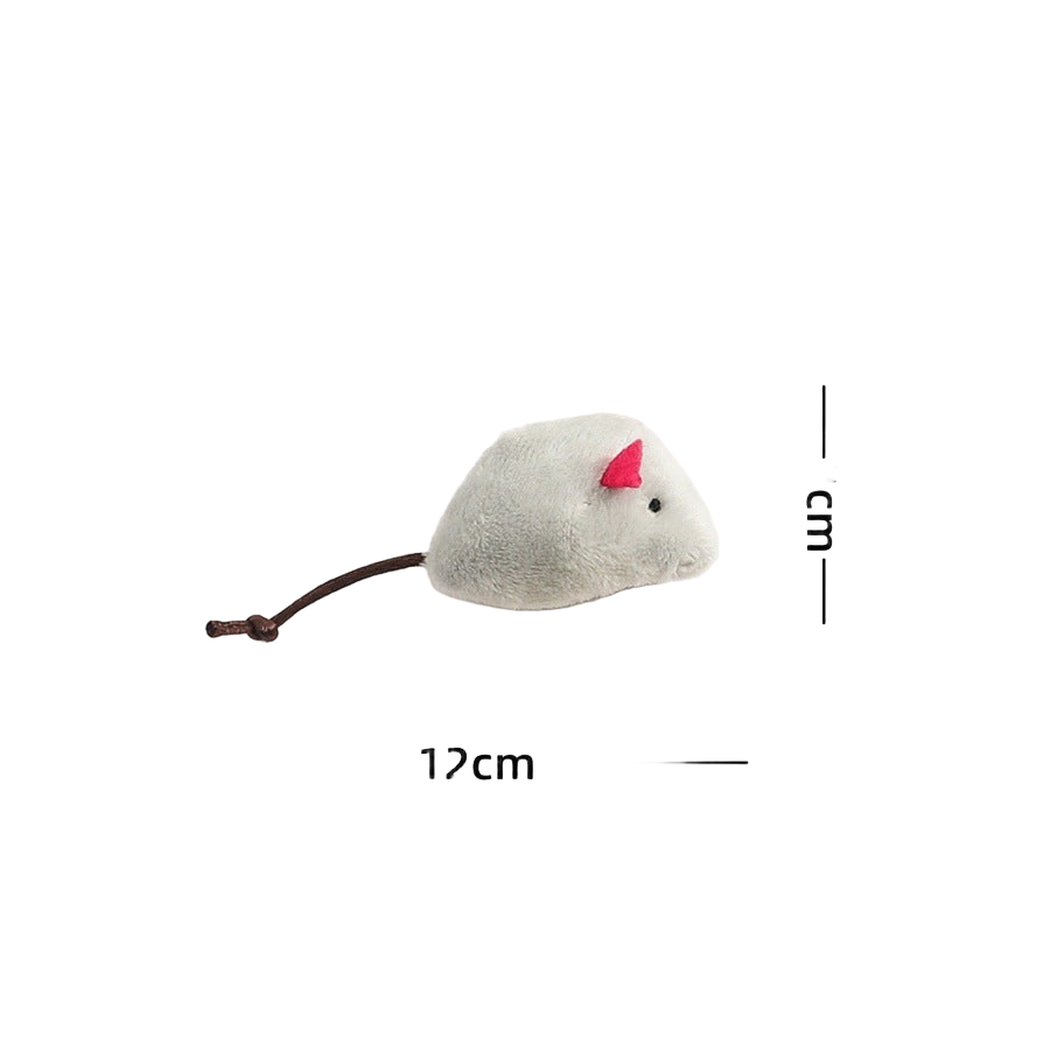 Light Gray mouse-shaped cat toy with dark cord tail