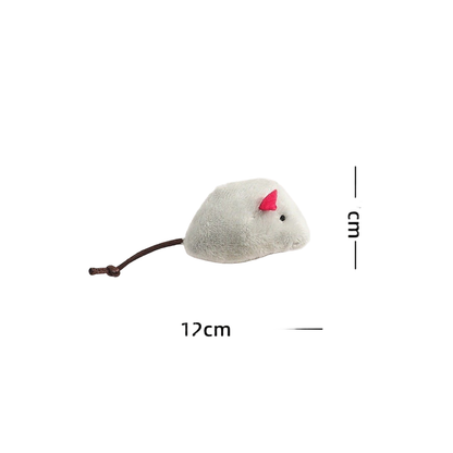 Light Gray mouse-shaped cat toy with dark cord tail