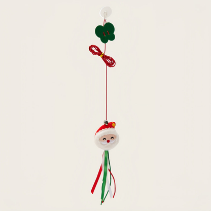 Santa Claus suction-cup hanging cat toy with ribbon tassels