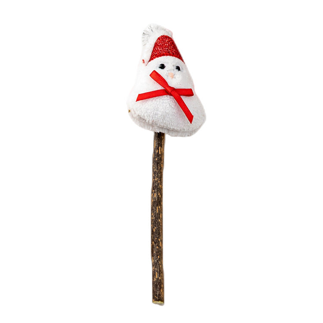 Snowman stick cat toy with red hat and bow