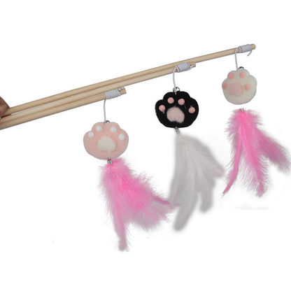 Three paw cat teaser wand styles suspended from their rods