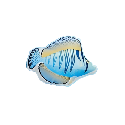 Navy Stripe fish-shaped cat toy in pale blue and cream