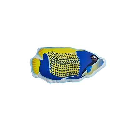 Dotted Panel fish-shaped cat toy in blue and yellow