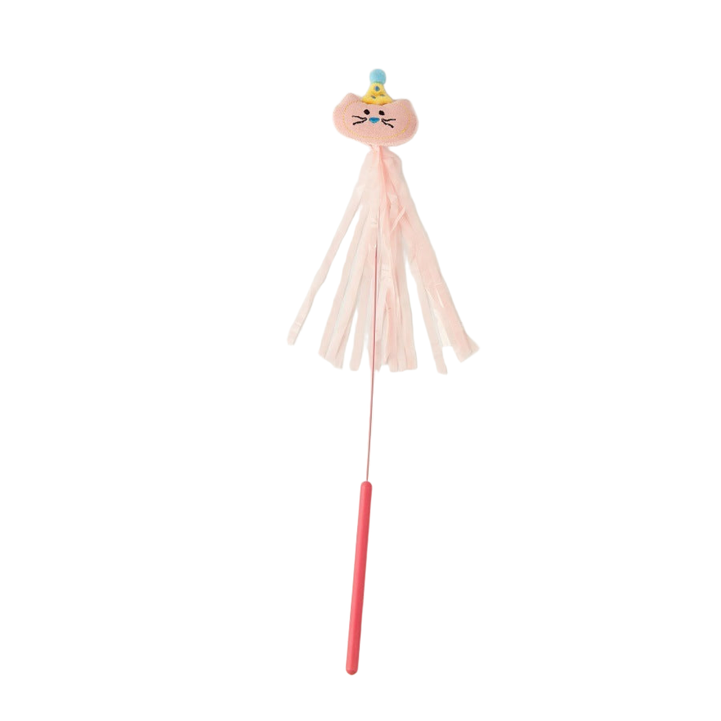 Cat cat teaser wand with pink ribbon streamers