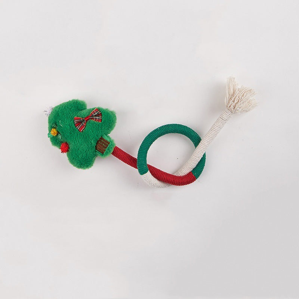 Christmas Tree rope cat toy with looped cord and tassel