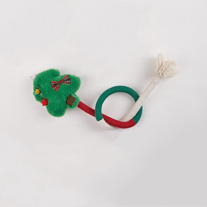 Christmas Tree rope cat toy with looped cord and tassel