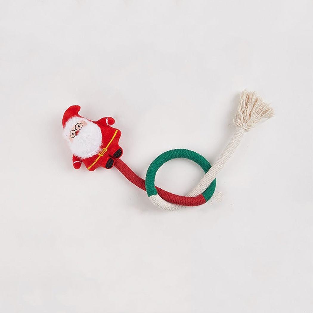 Santa Claus rope cat toy with looped cord and tassel