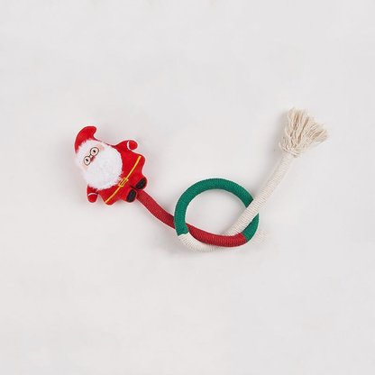 Santa Claus rope cat toy with looped cord and tassel