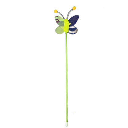 Multicolor butterfly-topped cat toy wand on a white background
