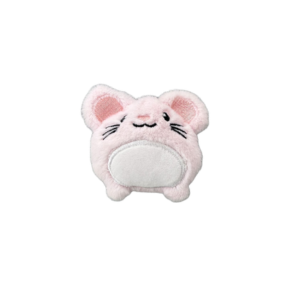 Light pink mouse character plush cat toy with white belly panel, front view
