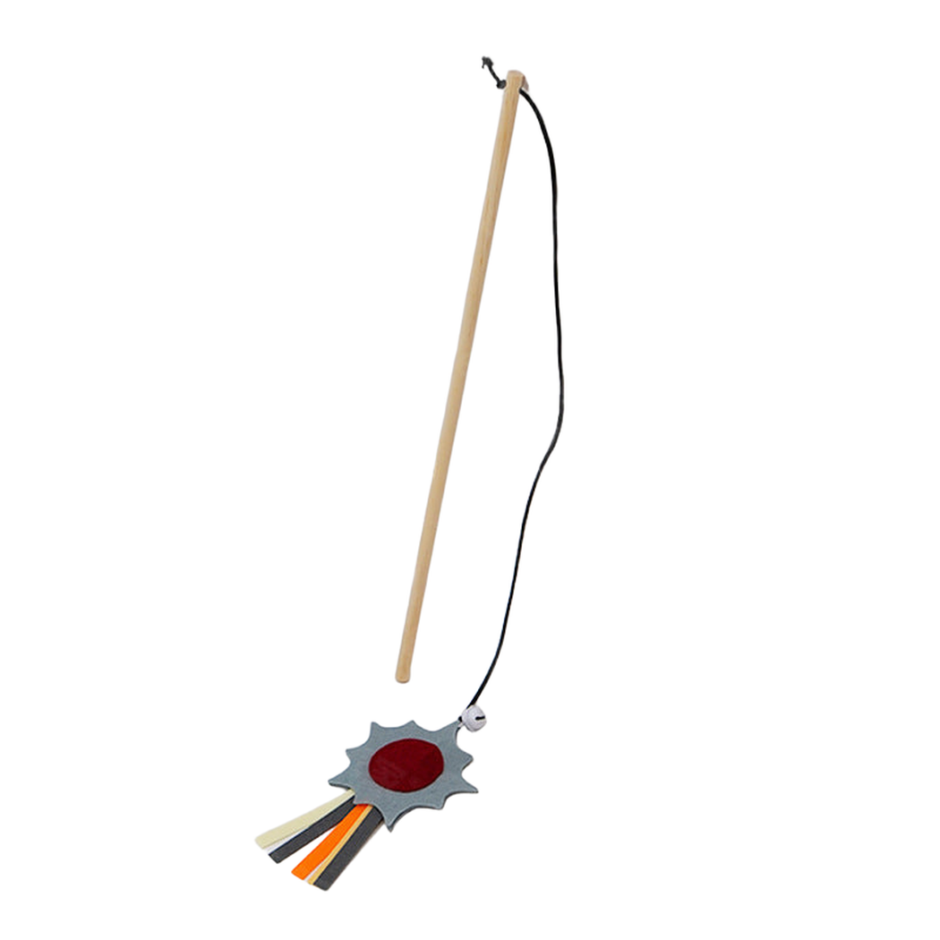Sun cat teaser wand with bell and trailing strips