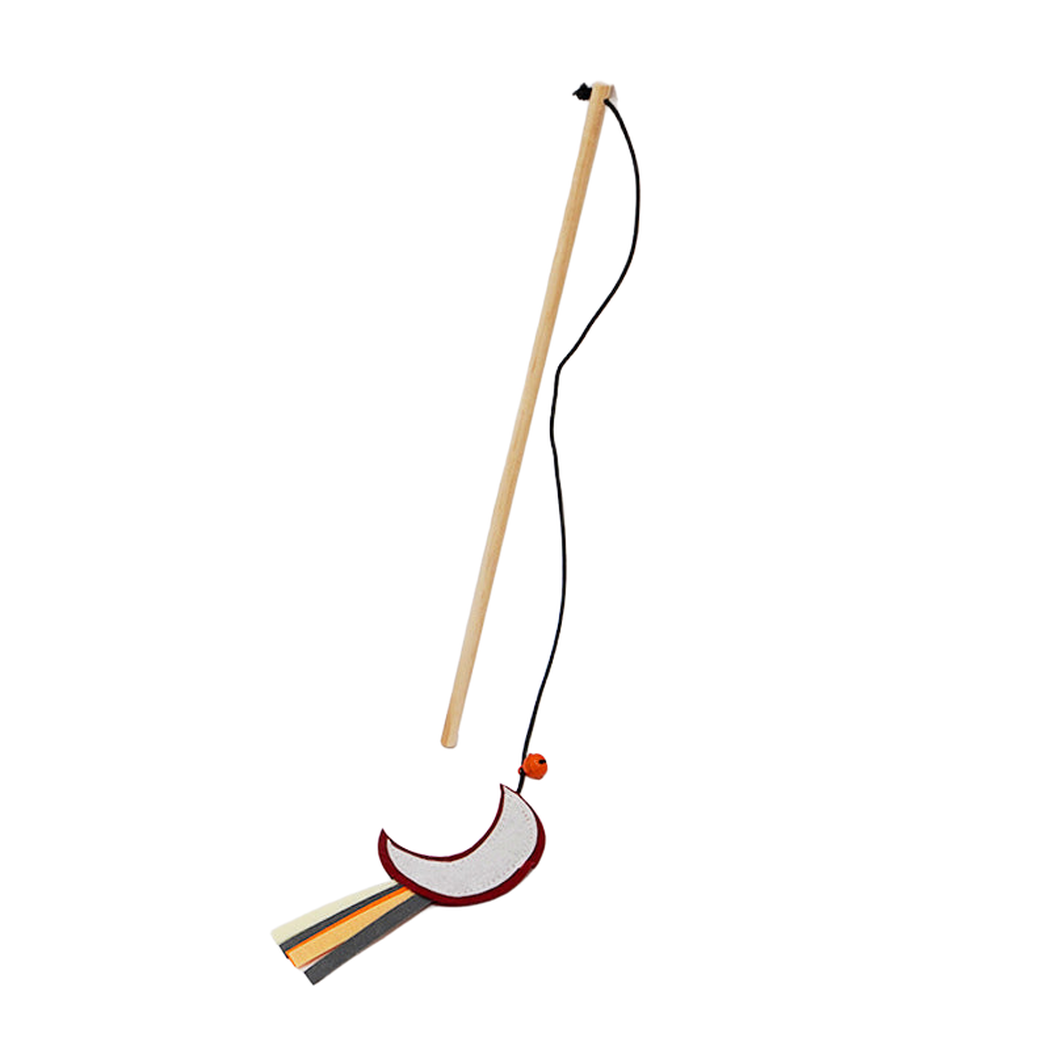 Moon cat teaser wand with bell and trailing strips