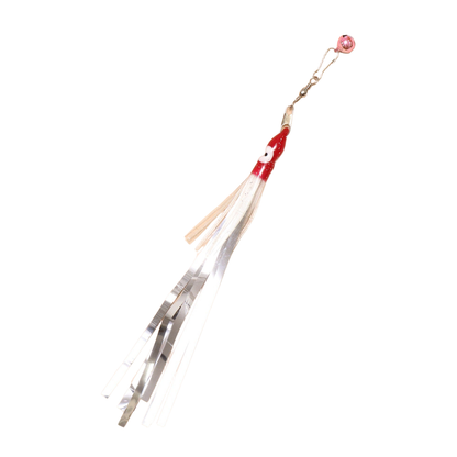 Silver clip-on tassel cat toy with bell, full view