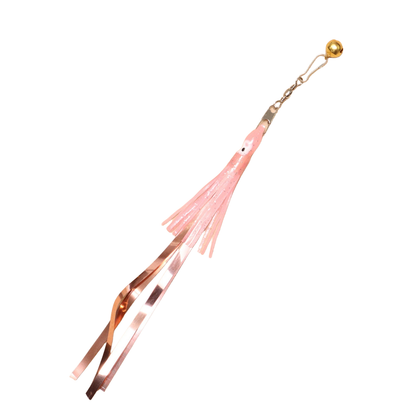 Rose Pink clip-on tassel cat toy with bell, full view