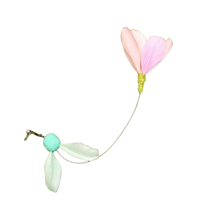 Pink Purple tulip-shaped cat wand replacement attachment with feathered pom-pom tail