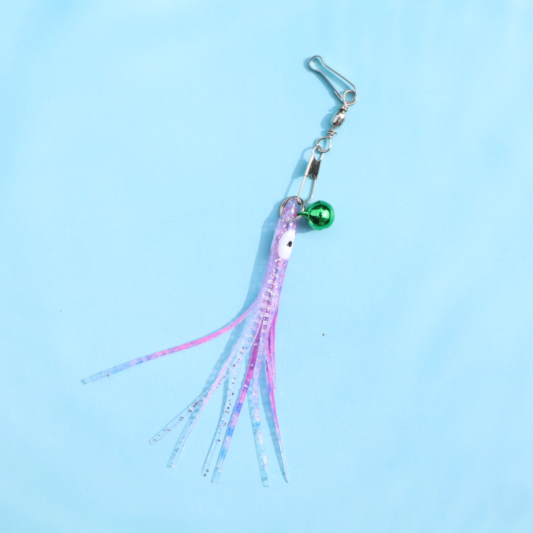 Light Purple octopus cat toy attachment with green bell and metal clip