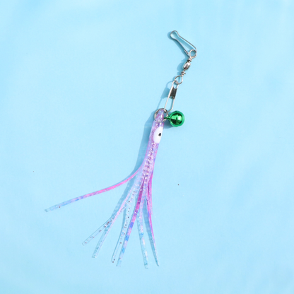 Light Purple octopus cat toy attachment with green bell and metal clip